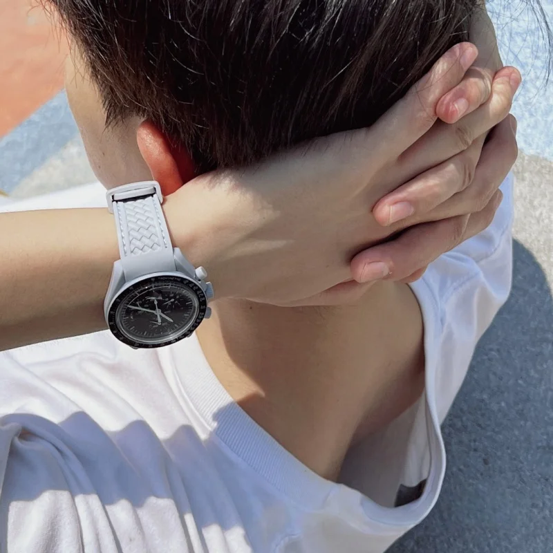 20 مللي متر الإفراج السريع منحني حزام ساعة اليد ل أوميغا x سواتش Moonswatch ساماستر 300/AT150 رولكس الغواصة الفرقة المطاط سوار