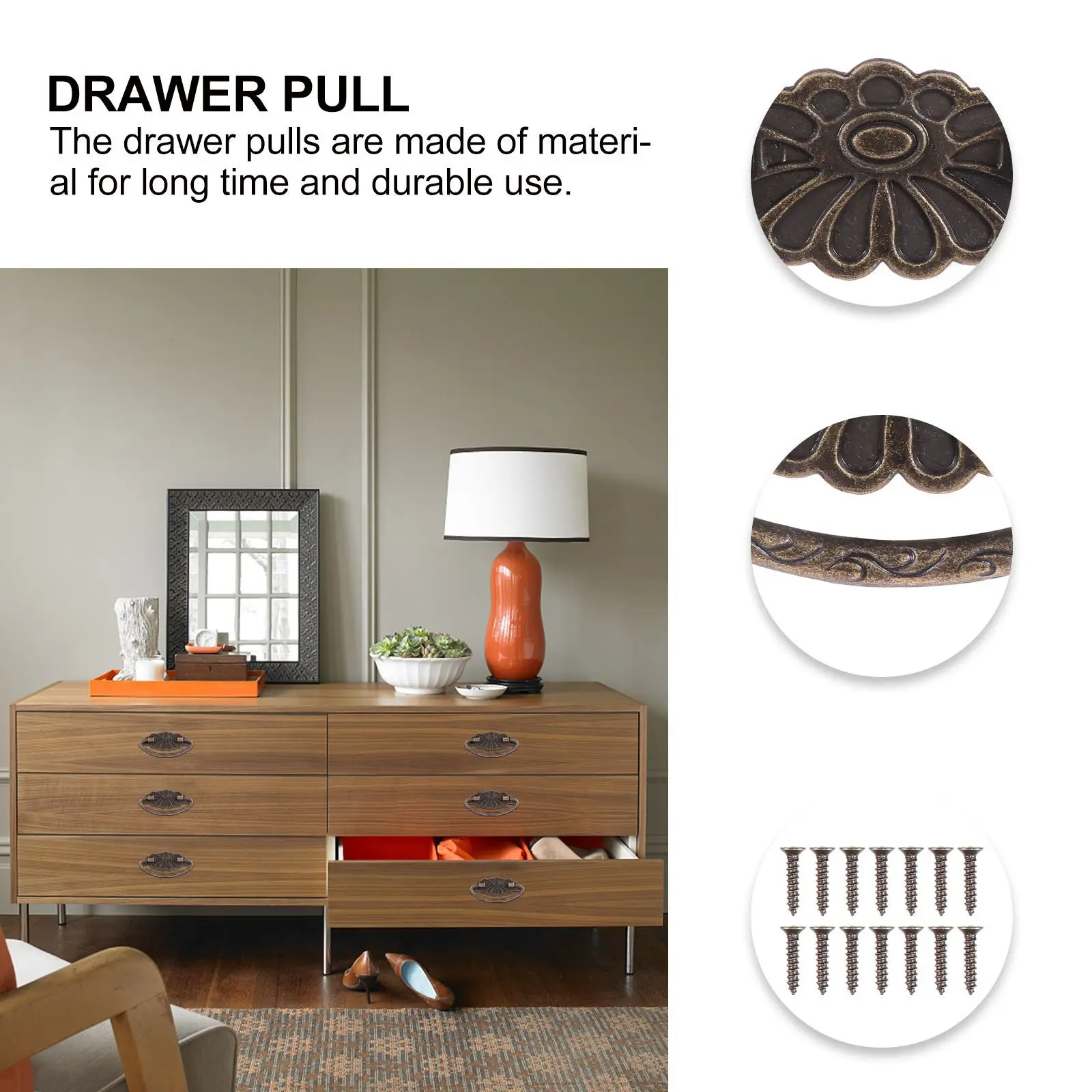 

4Pcs Alloy Drawer Ring Handle Creative Retro Design Furniture Decor Cabinet Pull Drawer Ring Handle Door Handles