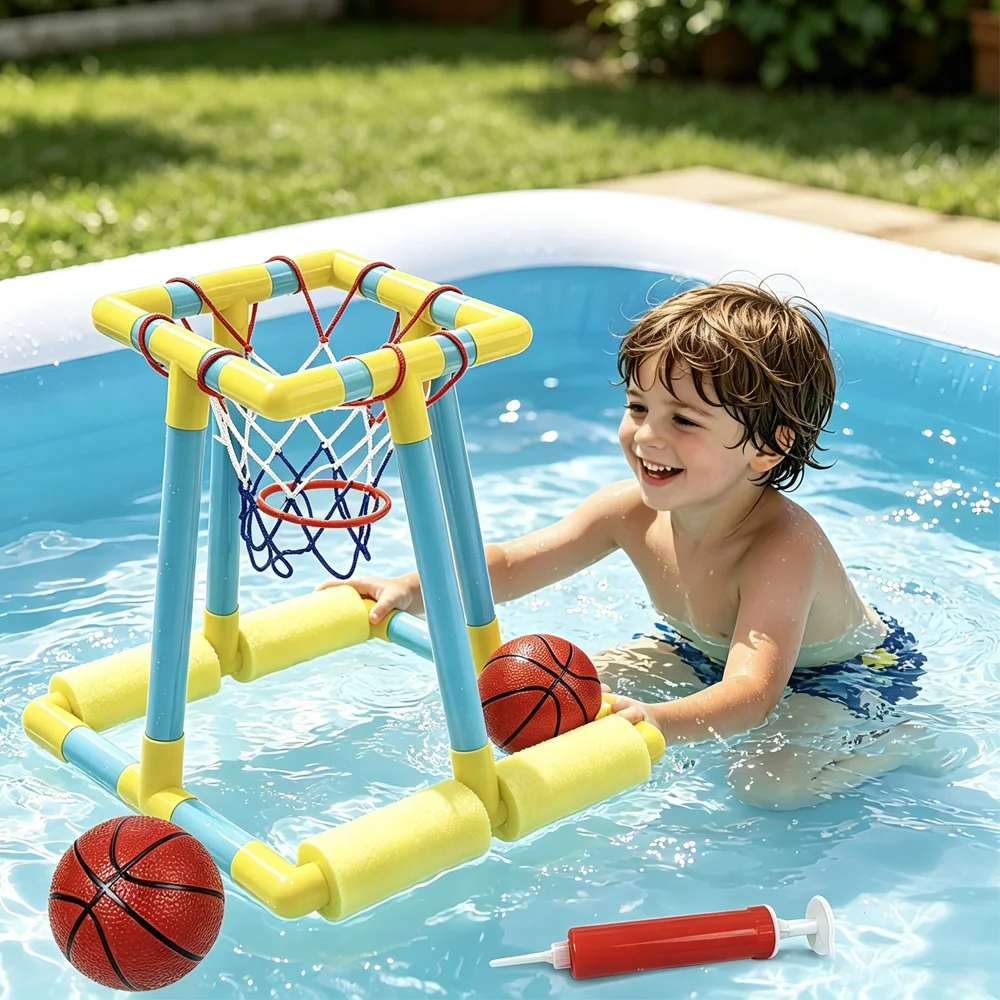 New Kids Water Basketball Hoop, Outdoor Pool Floating Basketball Frame, Fun Water Toy, Float Basket, Perfect for Summer Playtime