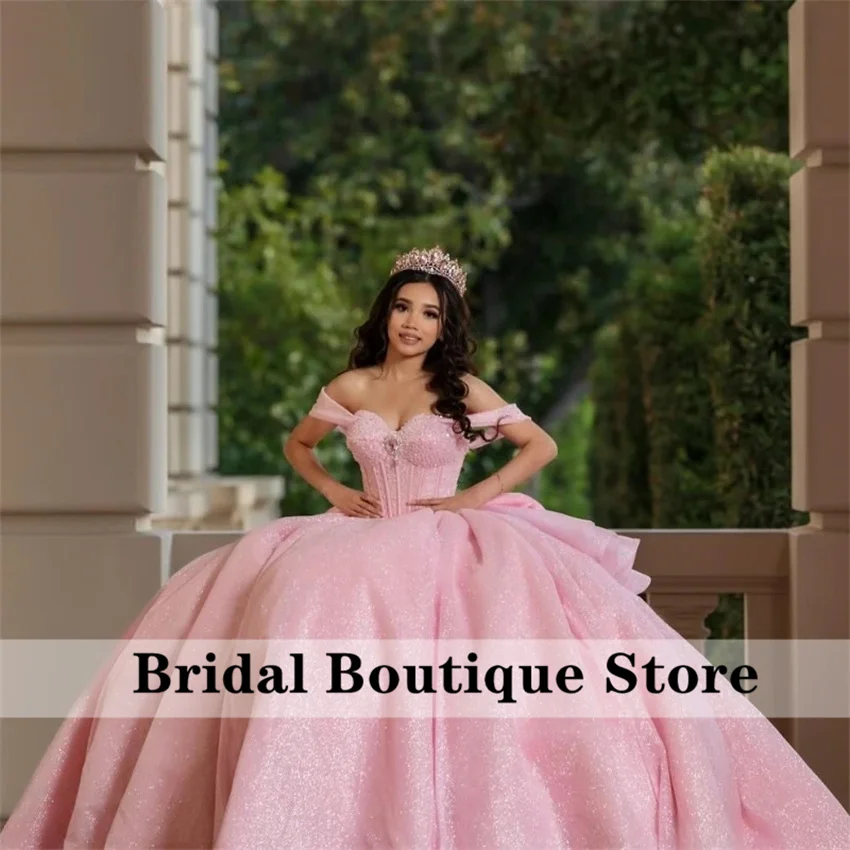 Pink Quinceanera Dresses 2024 Princess Bead Crystals Birthday Gowns Graduations Vestidos De 15 Quinceañera Customized