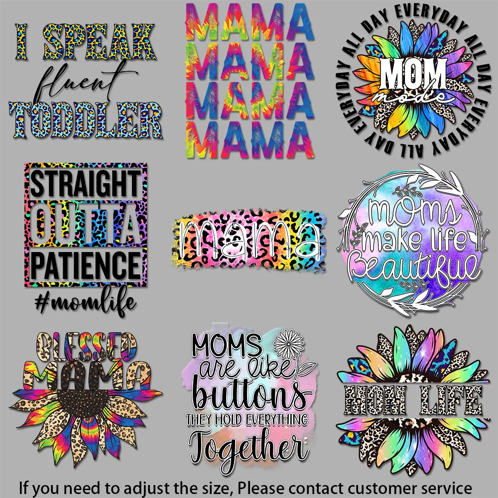 Iron-on Transfers for Clothing Tie - dye Mama Art Leopard - print Mom Typography Versatile Fabric Transfer Designs DIY Gift