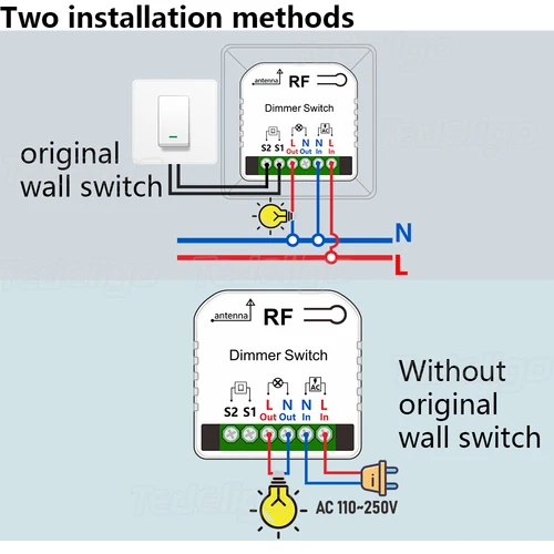 Imagen 2 del producto Regulador de intensidad LED de 433mhz y 220v, módulo ajustable de brillo, compatible con interruptor de botón de control de vía para LED y halógeno de 10 ~ 150W