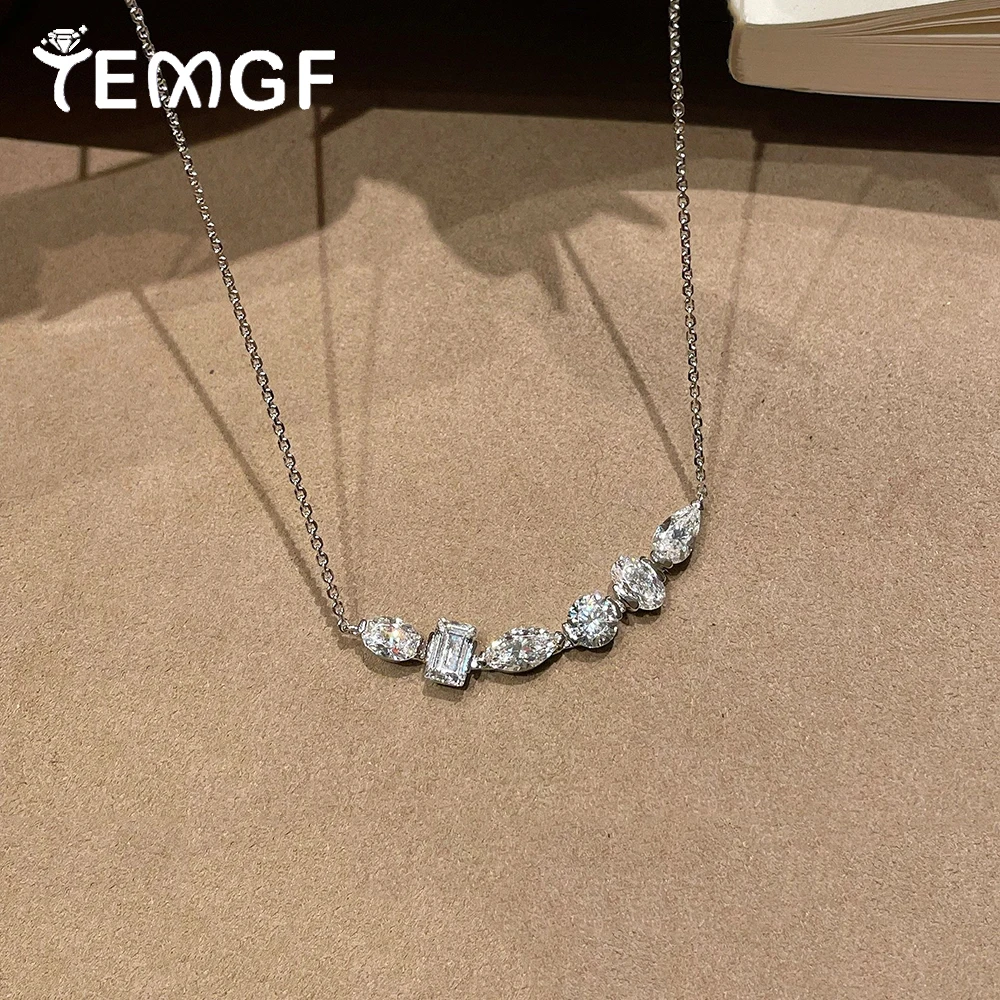 

TEMGF Trendy Irregular Zircon Pendant Necklace for Woman Girl Silver 925 Chokers Sparkling Fine Jewelry Birthday Surprise Gifts