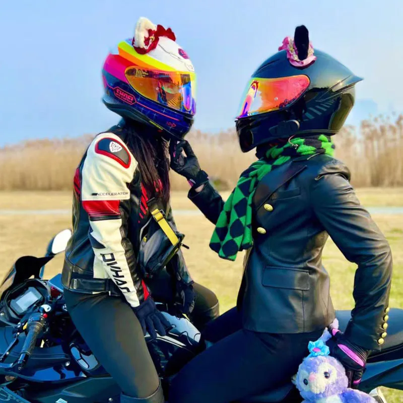 Motorcycle Electric Helmet Decorations Anime Lolita Cute Plush Cat Ears Lace Motorbike Helmet Accessorie Sticker Cosplay Styling