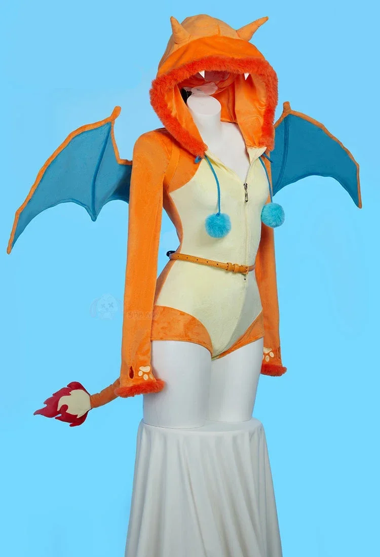 

Halloween Christmas Role Playing Party S-XL Sexy And Cute Tail Wing Jumpsuit QWRE Anime Hot Charizard Cosplay Costume