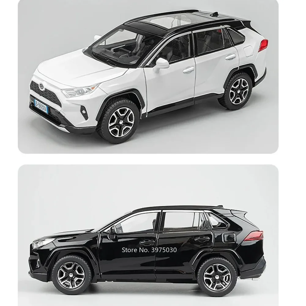 1:22 Legierung Druckguss Toyota RAV4 Modelle Miniatur Autos Spielzeug 6 Türen geöffnet SUV Zurückziehen Sound Licht Fahrzeuge Sammlerstücke Geschenke