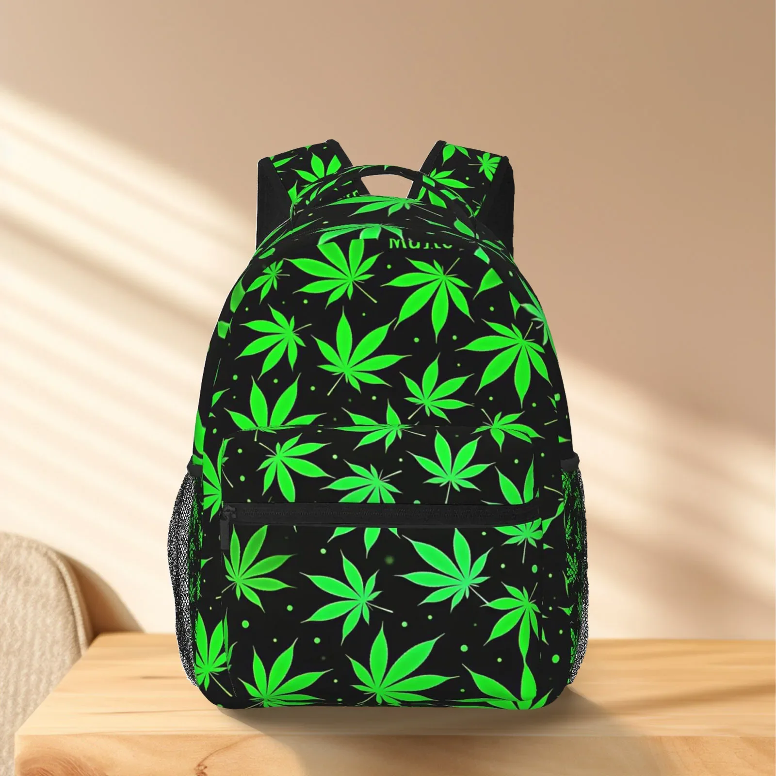 1pc Green Leaf Pattern Backpack Lightweight, Adjustable Straps, Zippered Closure, Hand Washable, Durable Polyester Material, P