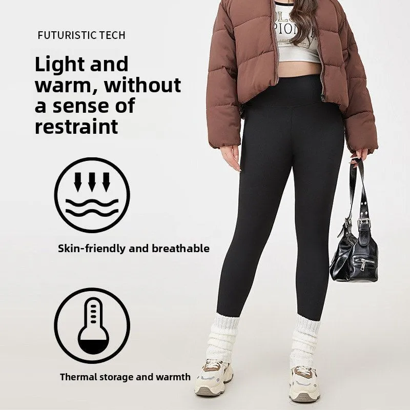 بنطلون يوجا نسائي مبطن للتحكم في البطن ودفء الجسم، تصميم نحيف، طبقة أساسية للخريف والشتاء، إصدار جديد بخصر مطاطي