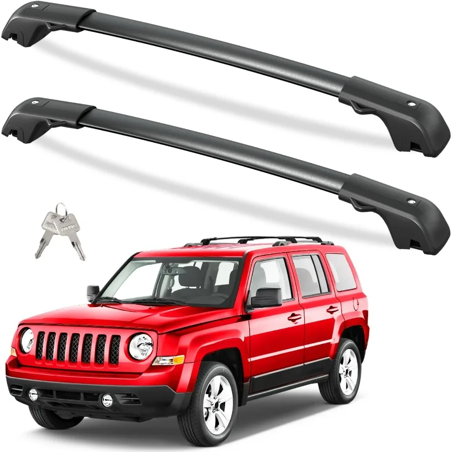 

Запираемые поперечины багажника на крышу 220 фунтов для Jeep Patriot 20072017 с приподнятыми боковыми направляющими, сверхмощные противоугонные алюминиевые направляющие на крышу