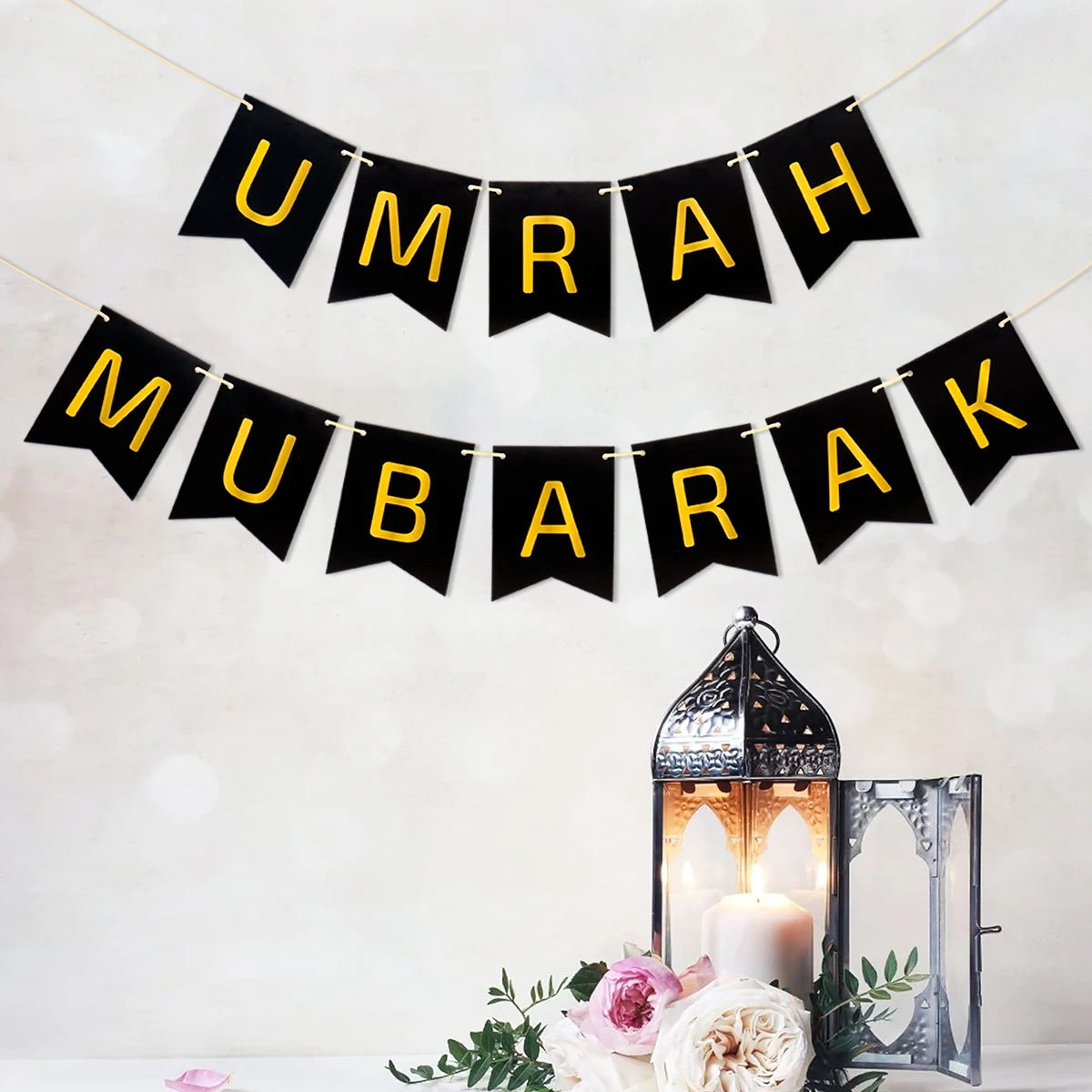 Umrah Mubarak Banners EID Mubarak Decoration 2025 for Home Bunting Banner Ramadan Kareem Islamic Muslim Party Eid Al Adha Gifts