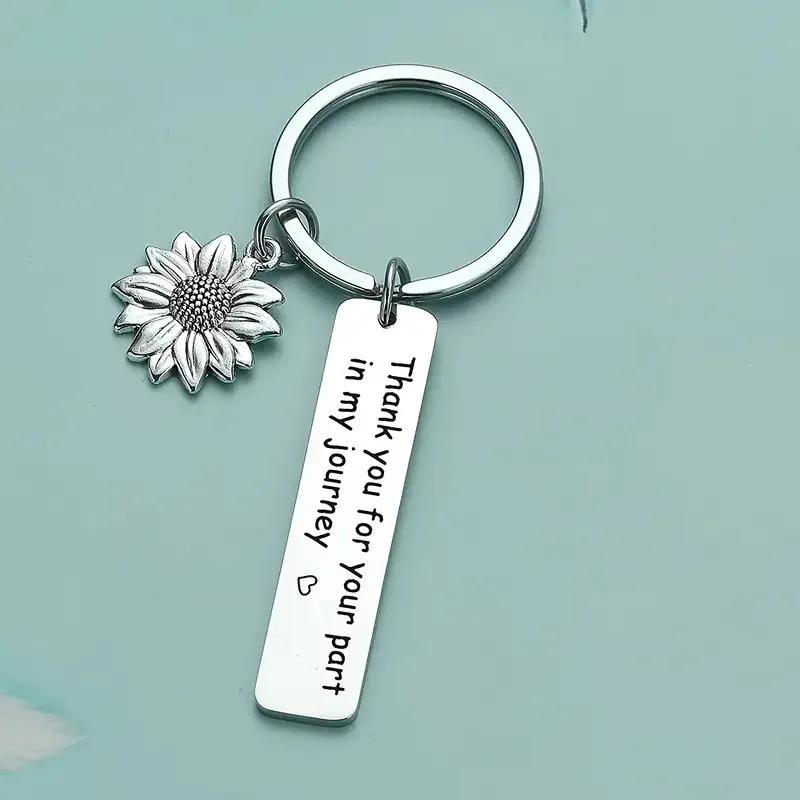 1pc Thank You For Your Part In My Journey Sunflower Pendant Keychain Gift For Good Friends Inspirational Keychain