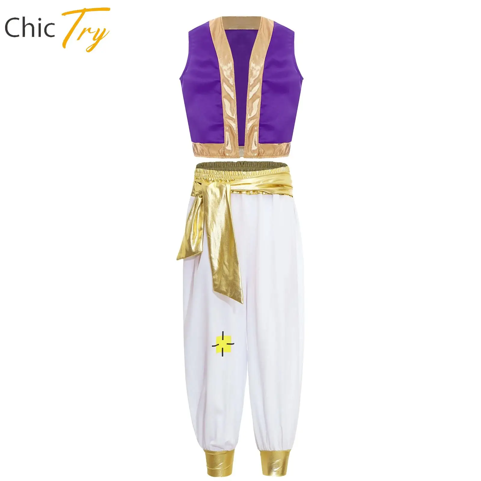 

Kids Boys Arabian Prince Cosplay Costume Loose Vest Waistcoat with Pants Outfits Halloween Role Play Fancy Dress Performance Set