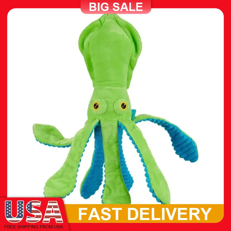 

Squeaky Fluffy Squid Dog Toy Billy The Squid with Whip N Flip Tentacles for All Dogs Interactive Play Chew Resistant Plush Pet