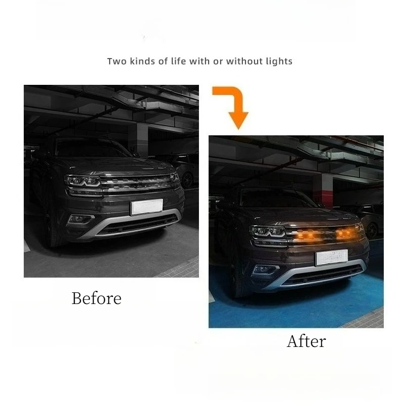 12V Super Bright LED DRL & Warning Strobe Light - Universal Car Grille Yellow Light Decoration with APP Control