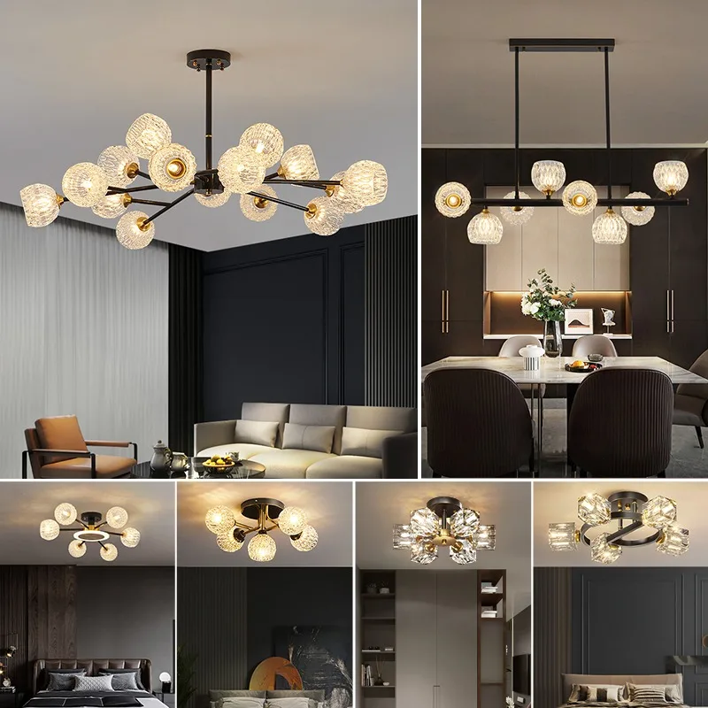 All-copper light luxury crystal chandelier dining room bedroom modern simple Nordic living room light ceiling light whole house