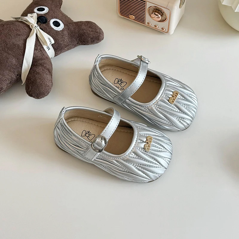 2024 Spring Autumn New Girl Small PU Leather Shoes Baby Soft-soled Round Toe Loafer One-Foot Casual Flats