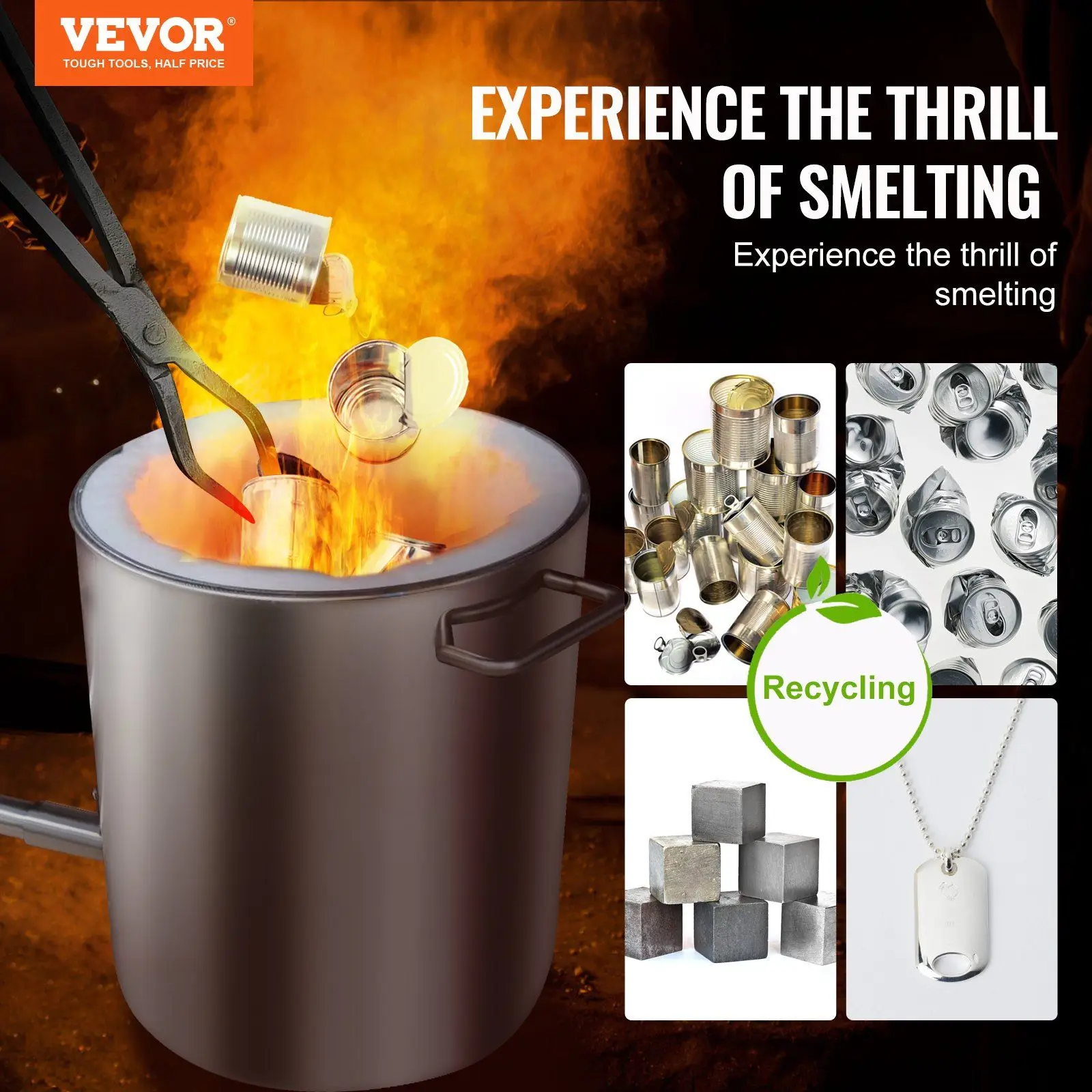 VEVOR 6KG Propane Smelting Furnace Kit Melting Furnace Stainless Steel 2700 degree Fahrenheit