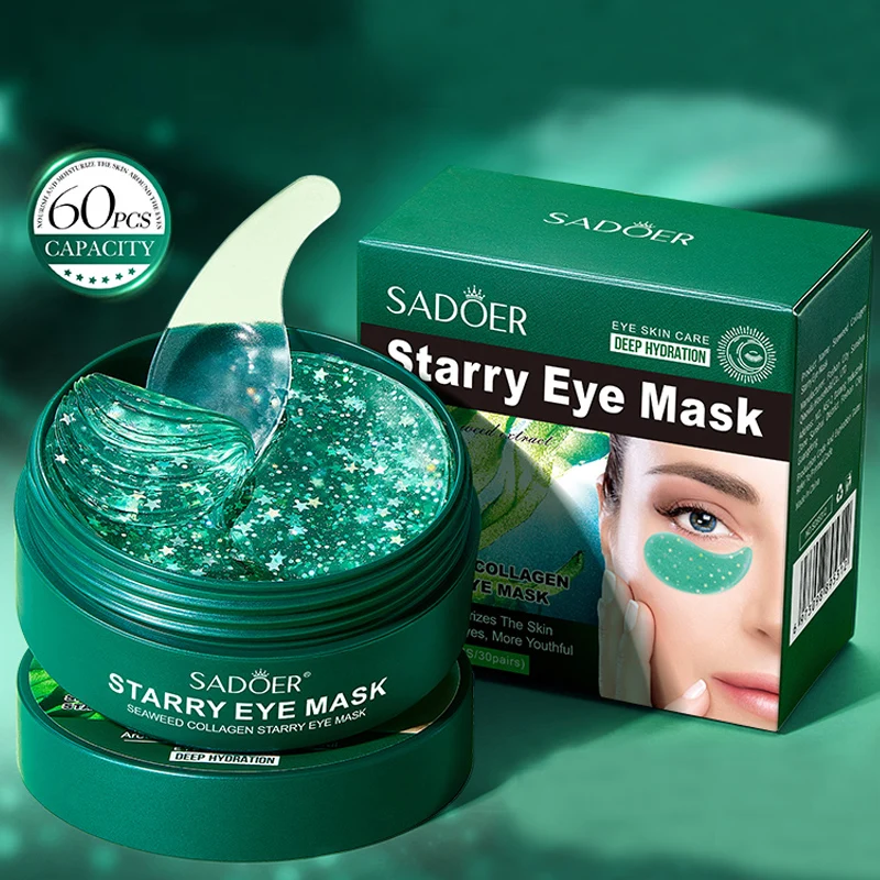 60 piezas/caja de mascarillas para ojos de colágeno de algas marinas, que contienen esencia de algas y colágeno, que pueden reducir las arrugas y mejorar las ojeras.