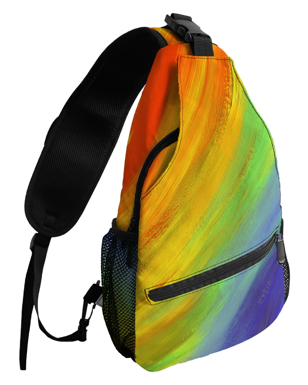 Gradient Watercolor Oil Painting Chest Bag for Men Women Casual Crossbody Bag Outdoor Travel Climb Waterproof Sling Bag