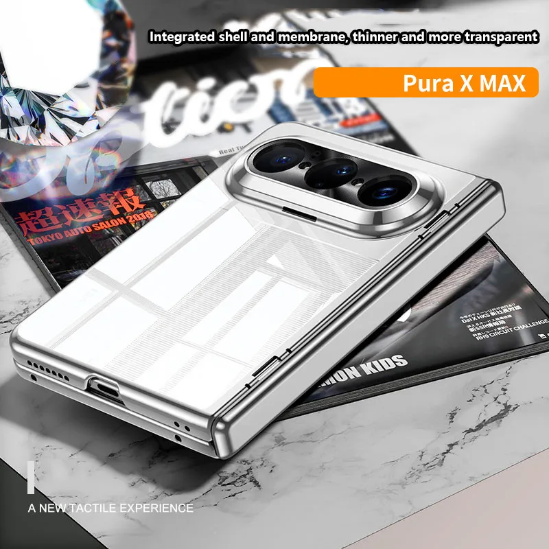 

Прозрачный чехол с гальваническим покрытием для Huawei Pura X Max PuraX MAX, магнитный складной защитный чехол с пружинным шарниром и закаленной пленкой