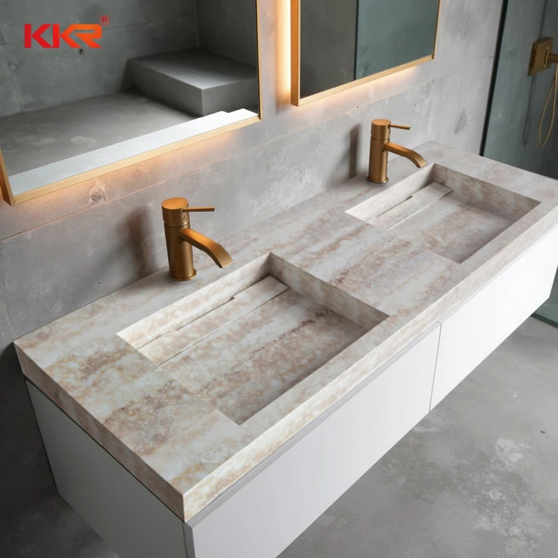 Modern Minimalist Wall Mounted Bathroom Cabinet Curve Popular Vanity Matte White Fluted with Solid Surface Sink