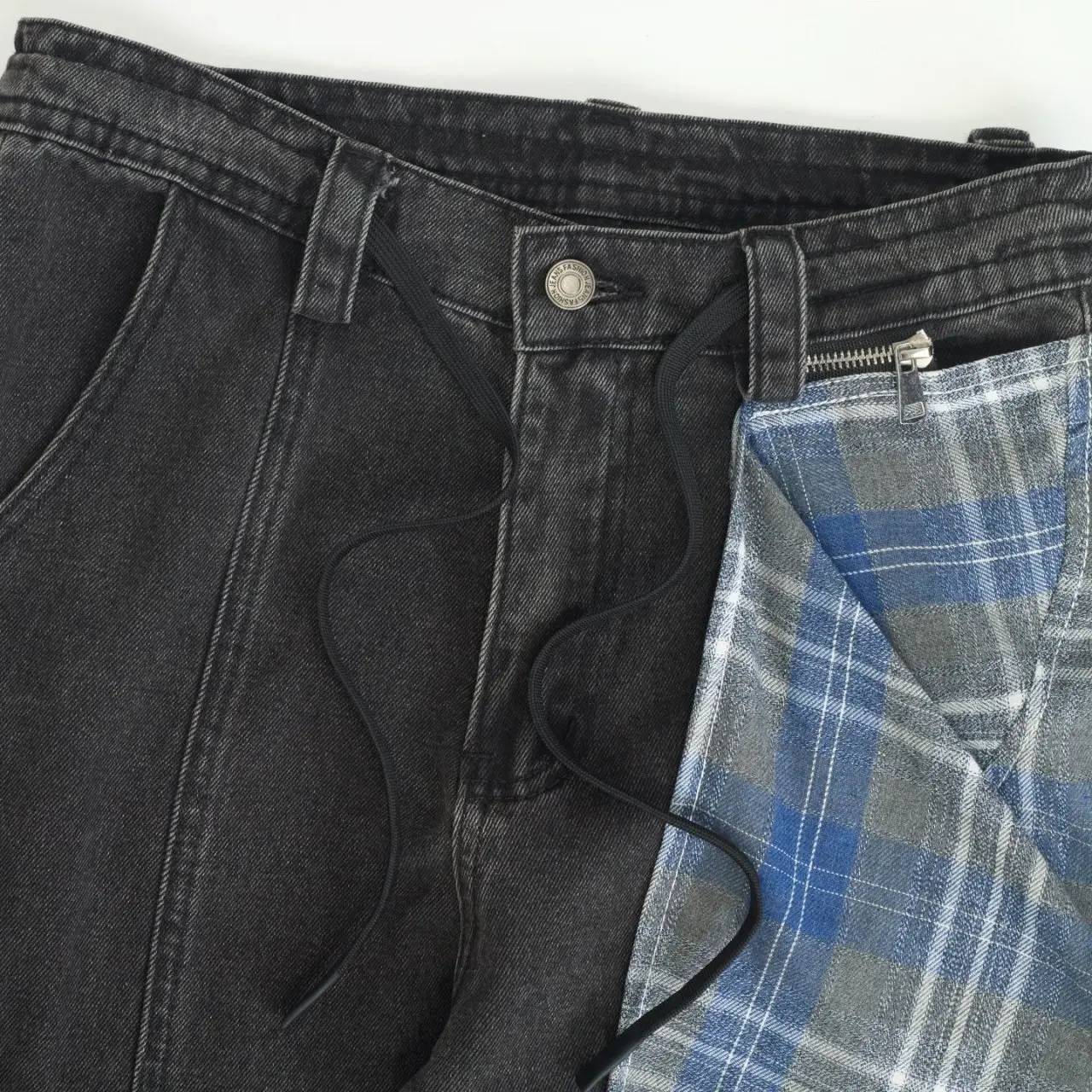 Men Women Streetwear Fashion Hip Hop Loose Casual Removable Plaid Denim Pants Jeans Unisex Y2k Baggy Jeans Pants Trousers