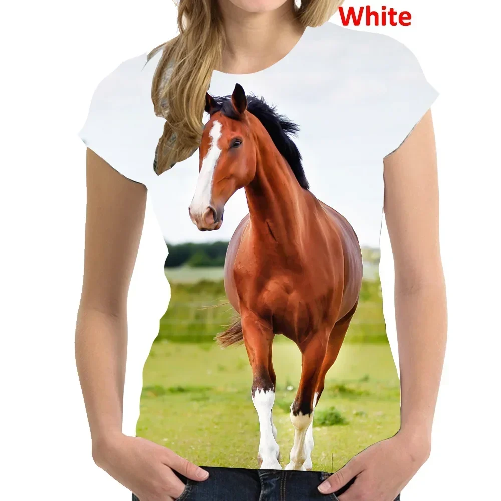 2023 Fashion Women Clothing Horse Printed Casual T-shirt Short Sleeve Tops Summer T-shirt Ladies Round Neck Blouse Tops