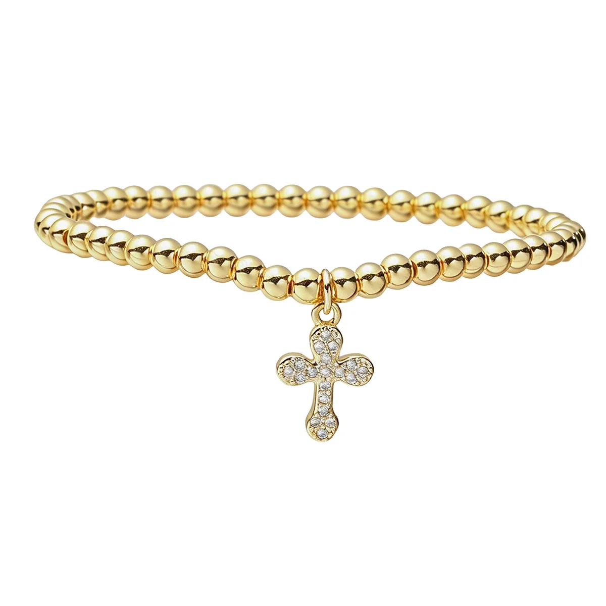 NEWBUY 2026 Fashion Gold Color Beads Cross Charm Bracelets For Lady Gift