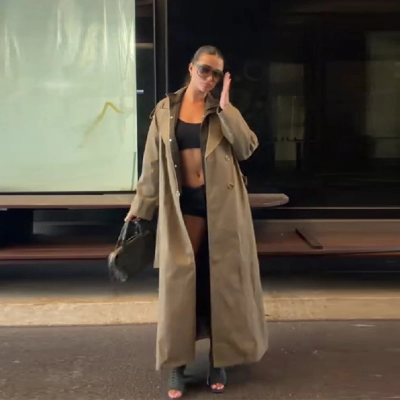 أنيقة الخريف المتضخم معطف طويل فضفاض التلبيب يندبروف الدانتيل يصل واحدة الصدر الصلبة سترة المرأة معطف التنقل عادية #2