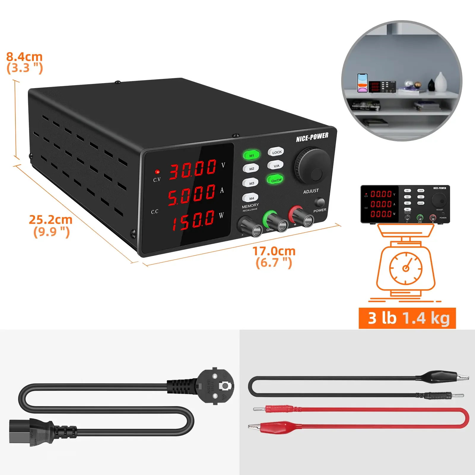 SPPS-S305 White 30V 5A Mobile Digital Light and Small Lab Phone Adjustments Current Regulable Dc Power Supply