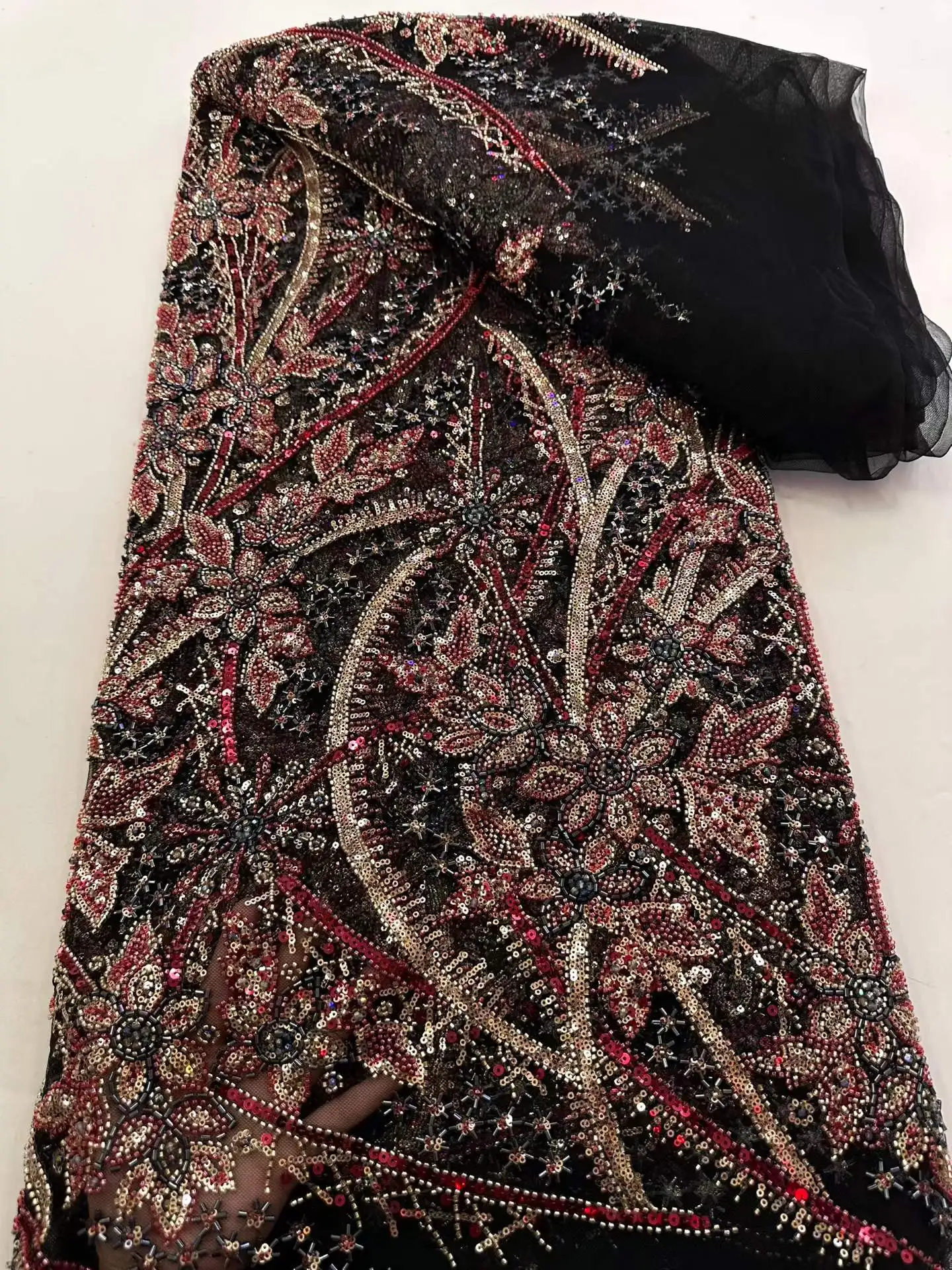 

2026 Newest French Tulle Lace Fabric High Quality African Lace Fabric with Embroidery Sequins Beads Lace Fabric for Dress