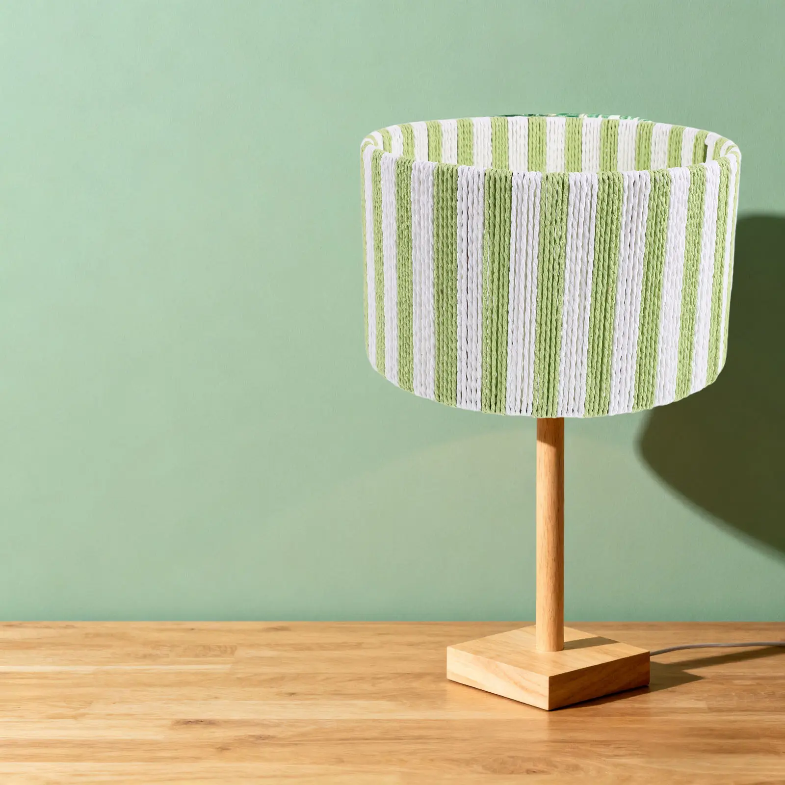 Green White Striped Drum Lamp Shade Macaron Paper Rope Cylinder Coastal Lampshade for Bedside Table Bedroom Drum Lampshade