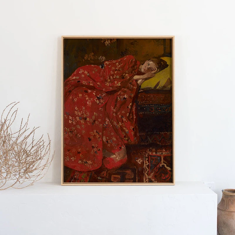 Vintage Woman Reading Interior Scene Oil Painting Canvas Posters Antique Women Portrait Prints Rustic Country Wall Art Decor