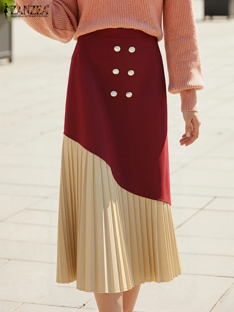 2025年 ザンゼア 秋 エレガント ハイウエスト オフィススカート レディース おしゃれ パッチワーク ファルダス サイヤ プリーツスカート Aライン パーティー サマードレス ローブ