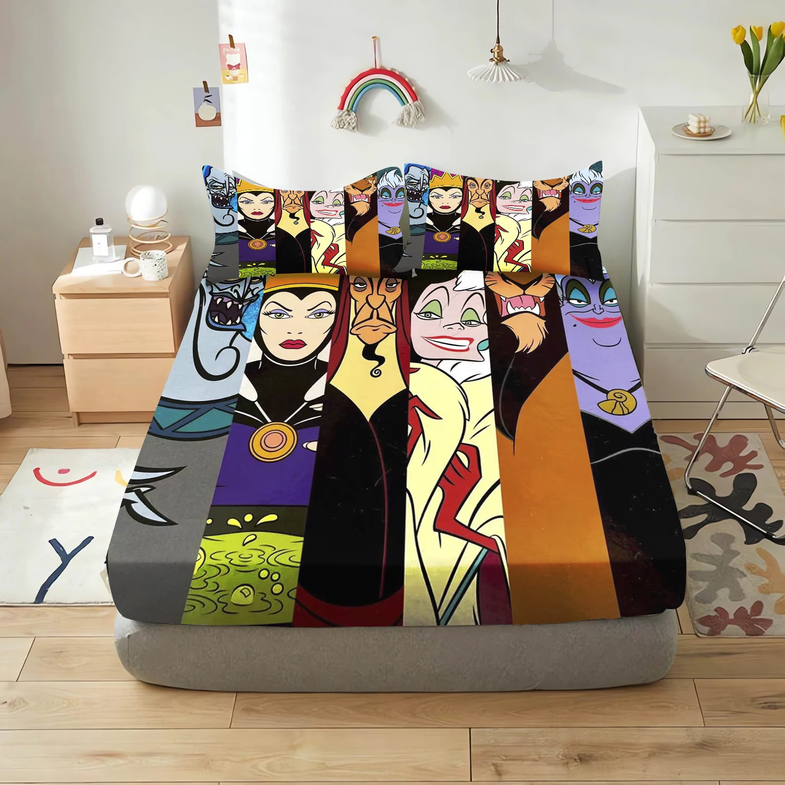 Disney Villains Maleficent Ursula Evil Queen Bedding Set Fitted Sheets Comforter Sets Double Comforte 100% Polyester 3-Piece Set