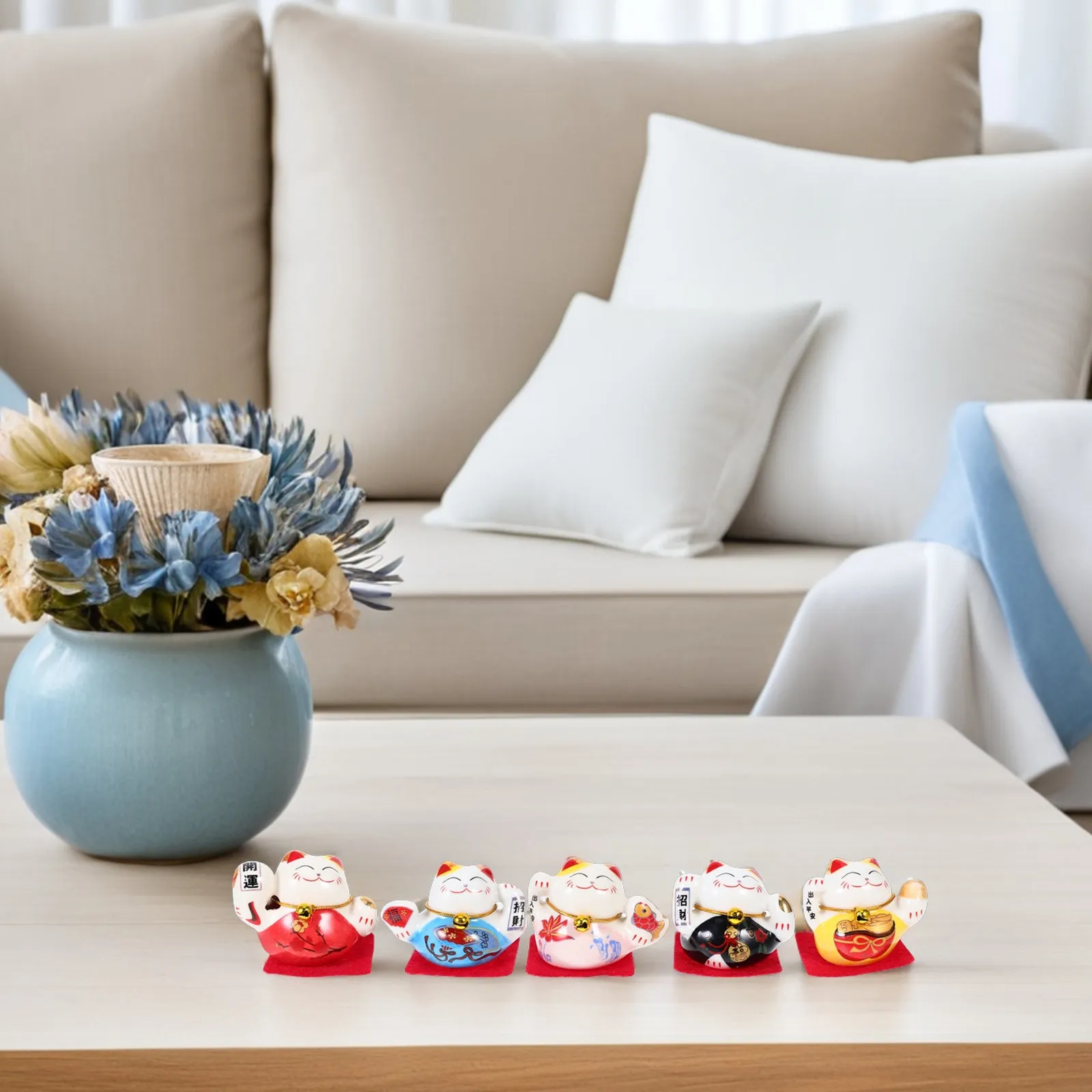 

Набор из 5 миниатюрных керамических статуэток кошек-талисманов для офиса и дома, настольные украшения в японском стиле