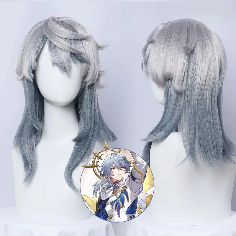 

High Quality Honkai:Star Rail Sunday Cosplay Wig 52cm Gray Blue Gradient Hair Heat Resistant Synthetic Anime Wigs + Wig Cap