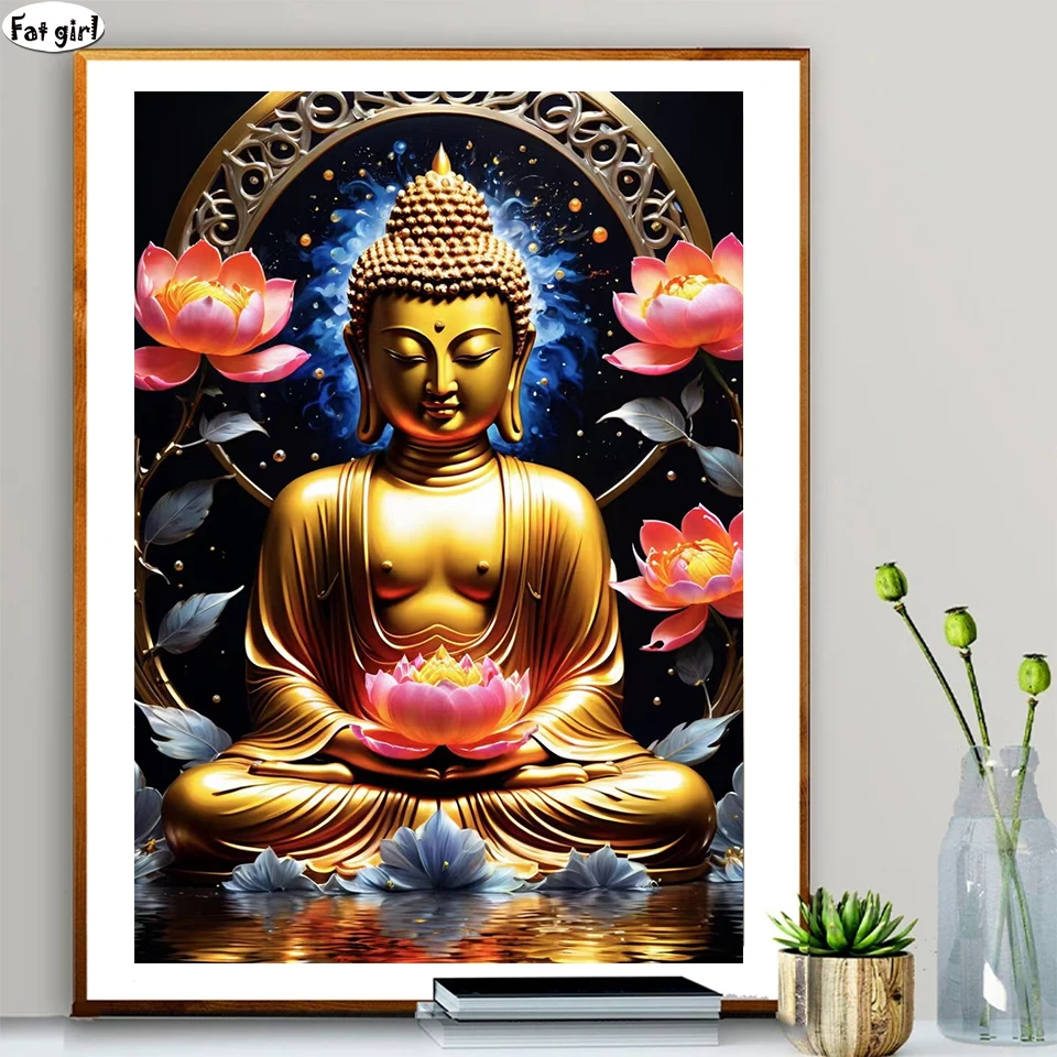 5D Diamond Painting Full Drill Golden Buddha Statue Diamond Mosaic Home Decor Rhinestones Diy Embroidery Sale Lotus Cross Stitch