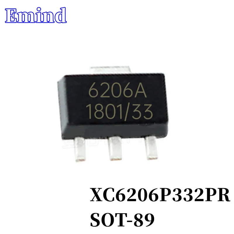 50Pcs XC6206P332PR 6206-3.3V Silkscreen 6206A SOT-89 3.3V LDO 3-terminal Regulator IC SMD Low Dropout Regulator