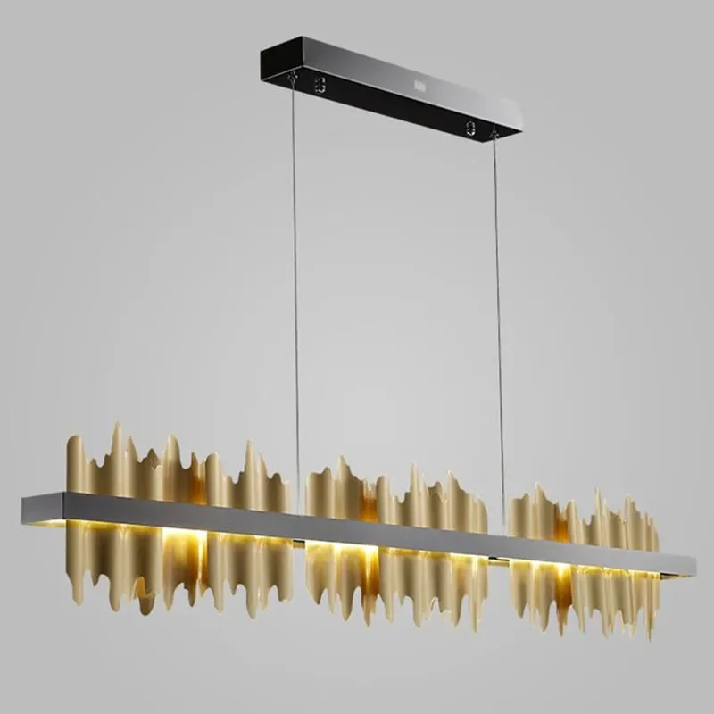 Modern Rectangle Chandelier For Living Room With Remote Control Design LED Hanging Lamp Kitchen Island Gold Black Light Fixtures