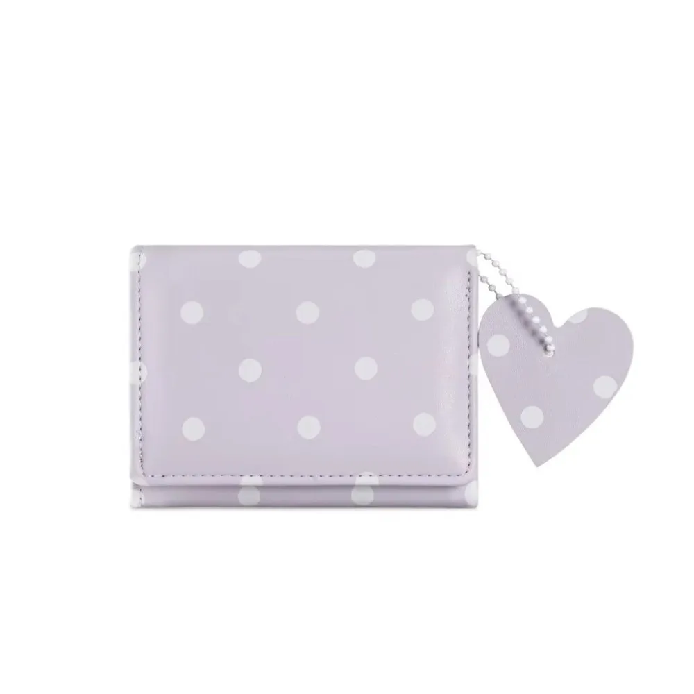 Kawaii Sweet Trifold Polka Dot Wallet Heart Pendant Multi-card Slot PU Card Holder Portable Multi-functional Coin Purse Women
