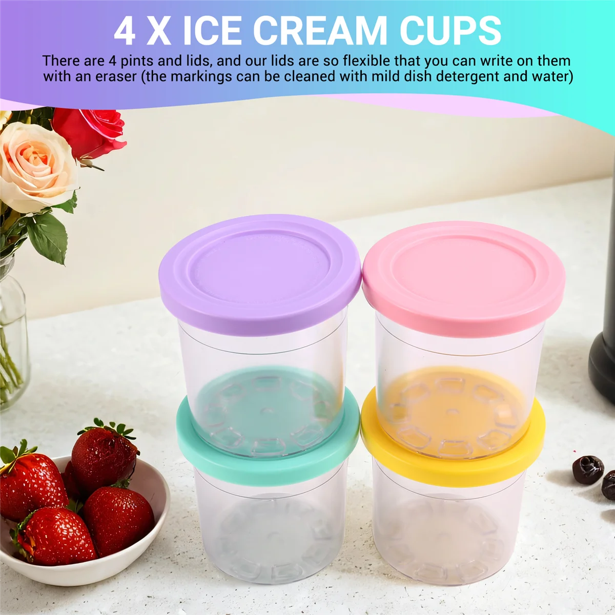 4 Uds. De pintas y tapas de helado para Creami NC300 NC301 NC299AMZ, tazas de 16OZ, máquina para hacer helados, lavavajillas