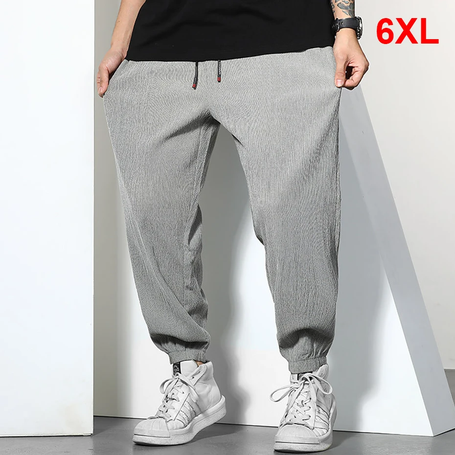 

Summer Thin Pants Men 6XL Plus Size Ankle-length Pants Fashion Casual Solid Color Sweatpants Male