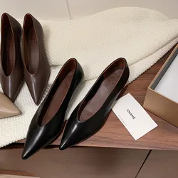 MKKHOU Fashion Pumps New High Quality Genuine Leather Pointed V-Mouth High Heels Commuter Women's Heels Shoes