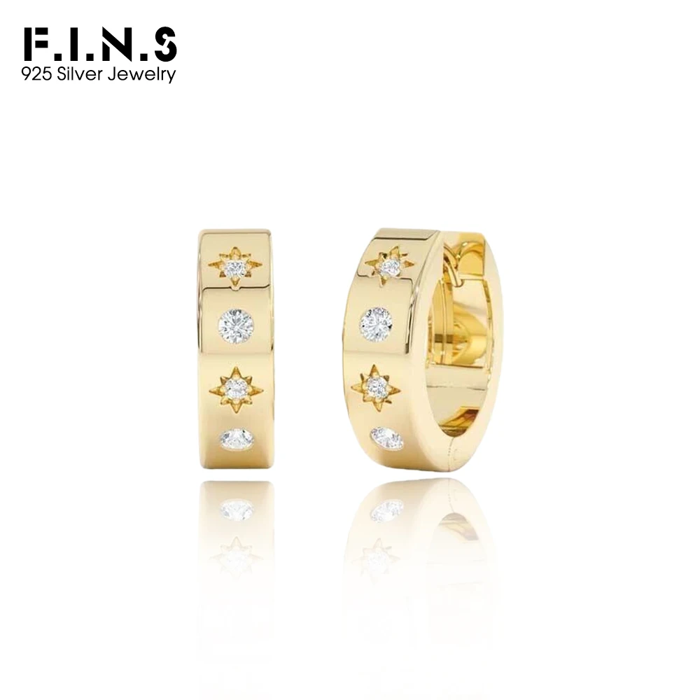 

F.I.N.S Luxury S925 Sterling Silver Zircon Star Hoop Earrings Fashion Geometry Round CZ Piercing Ear Buckles Fine Jewelry Gifts