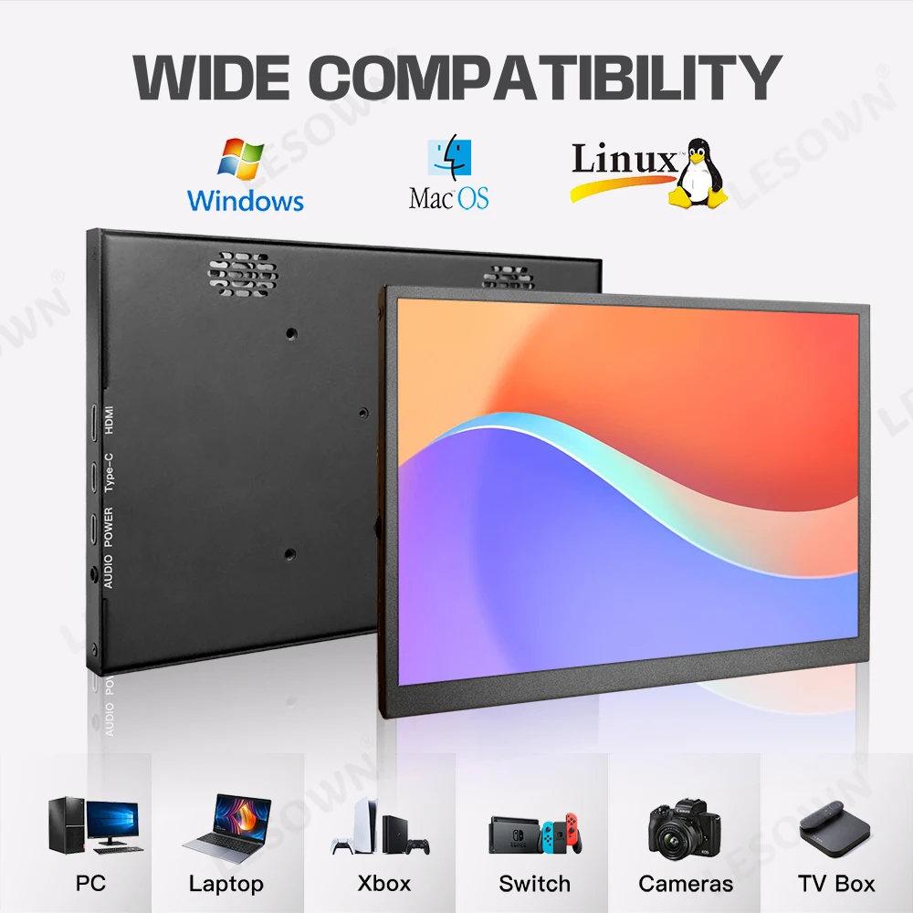 LESOWN 8,9-дюймовый портативный игровой экран 1920 × 1200 IPS, вспомогательная камера с боковым дисплеем, монитор видеополя, установка без драйверов для ПК