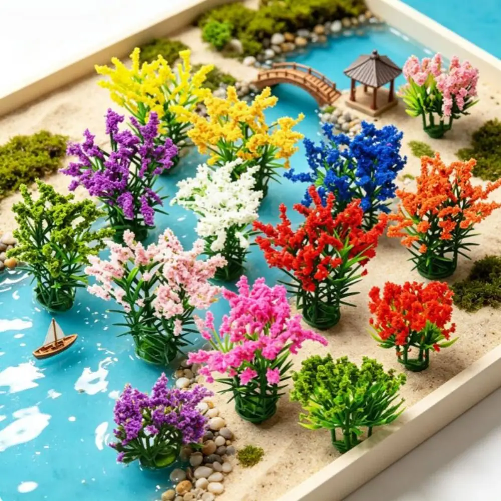 5/10pcs Plastic Miniature Flower Cluster Mixed Colorful Greenery Grass Architecture Miniature Landscape Simulation Flowers Grass