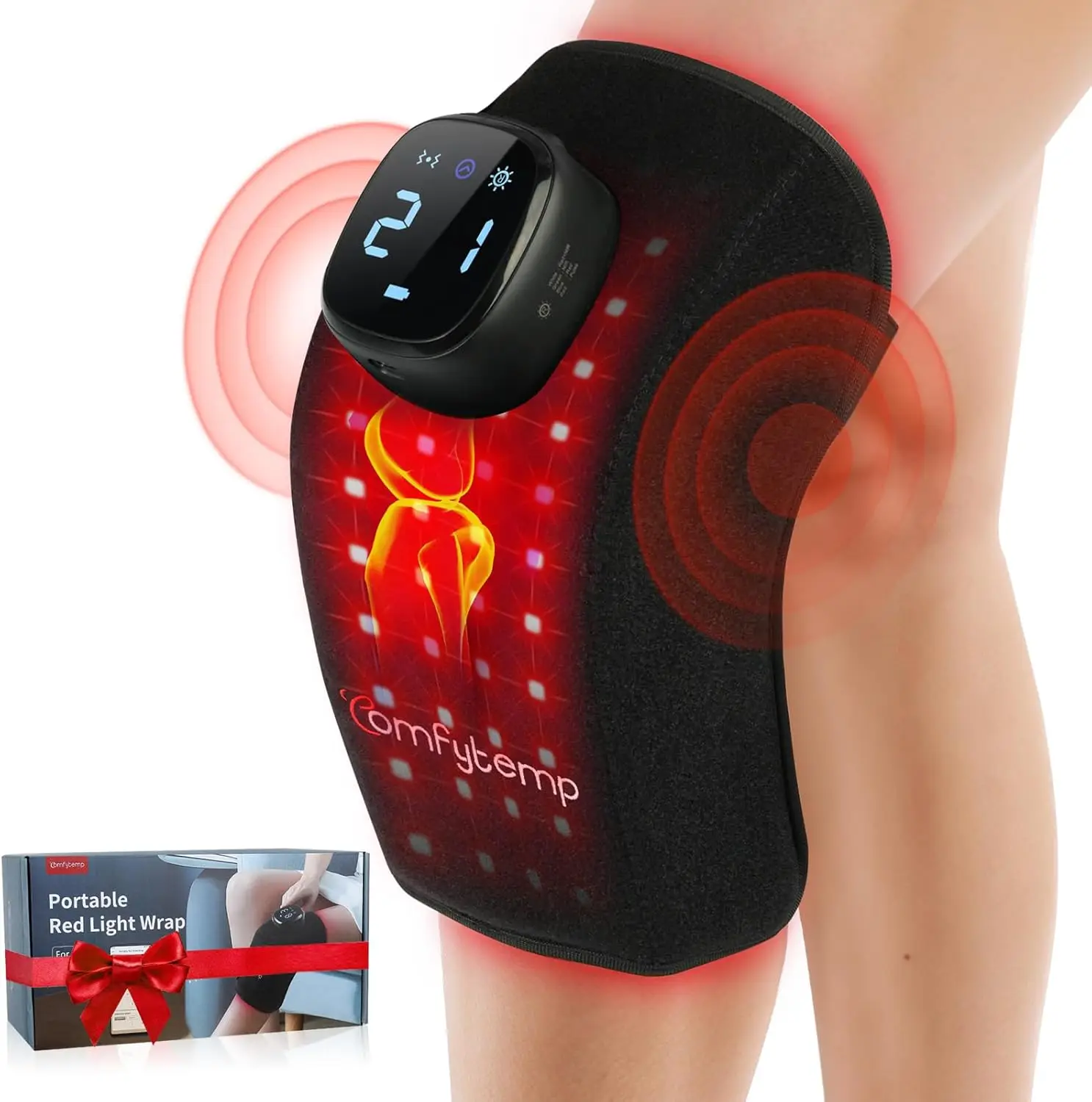 

3D Red Light Therapy Knee Wrap with Vibration Massage, Cordless 5000mAh Heated Massager for Pain Relief and Gifts