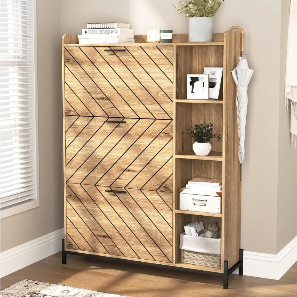 

Shoe Cabinet for Entryway, Large Shoe Storage Cabinet with 3 Flip Drawers and 4 Shelves, Freestanding Narrow Shoe Organizer Rack