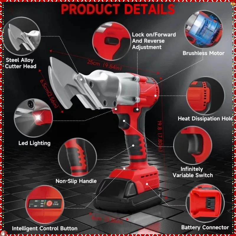 400W Cordless Metal Shear Brushless Electric Iron Scissor 2 Variable Speed with LED Light Power Tool For Milwaukee Battery